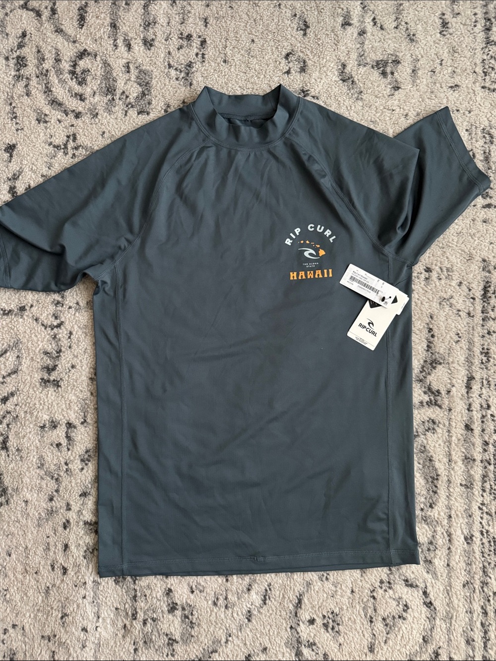 Rip Curl Men’s Short Sleeve Rash Guard - Charcoal Blue with Gold Logo